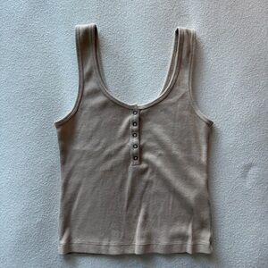Abercrombie Ribbed Henley Tank in Tan - Size XS